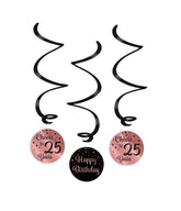 Hangdecoratie 25 Jaar Happy Birthday Roze Zwart 3st